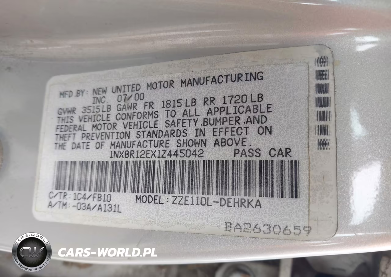 2001 Toyota Corolla Ce VIN:1NXBR12EX1Z445042 - 9