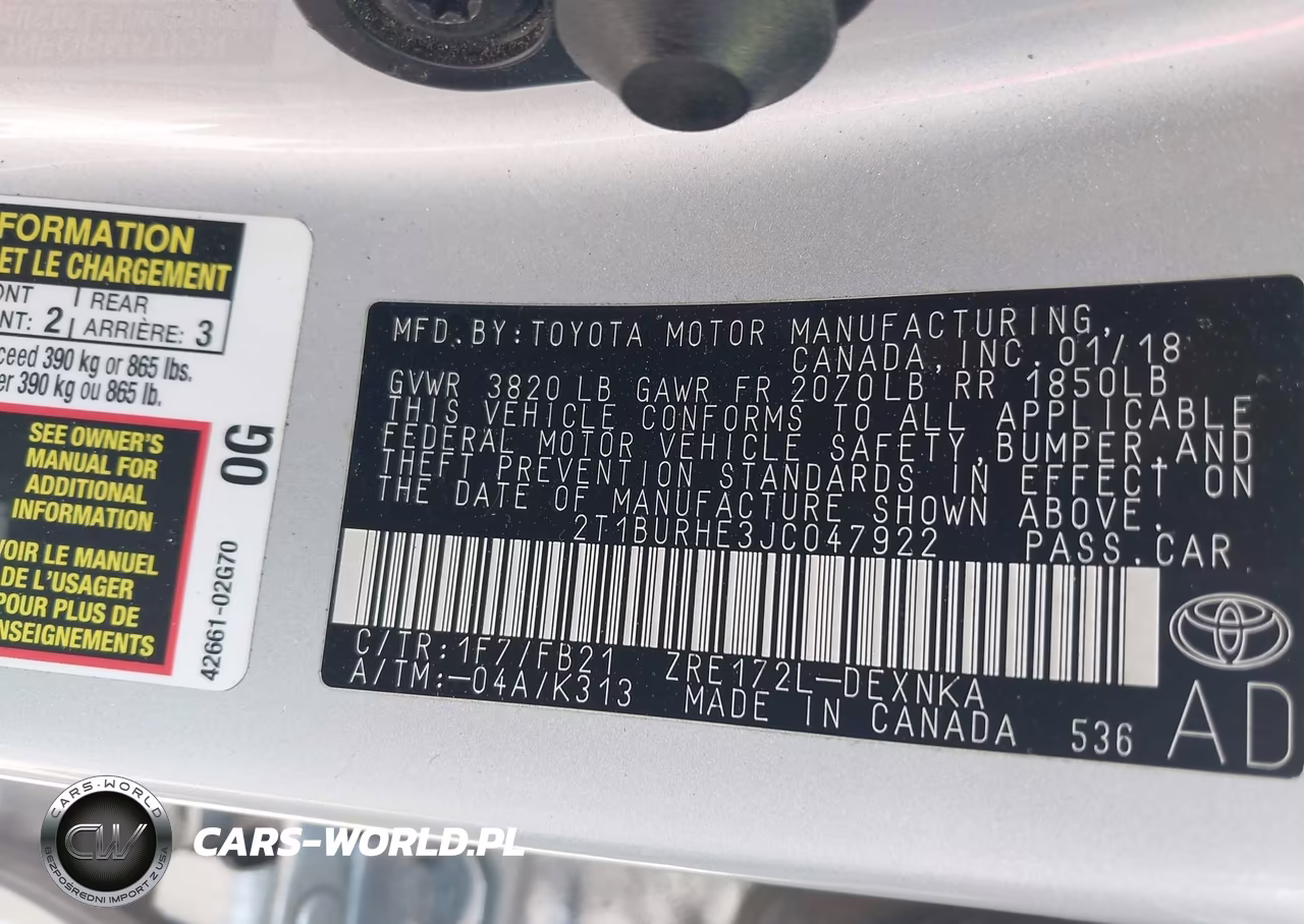 2018 Toyota Corolla Le VIN:2T1BURHE3JC047922 - 9