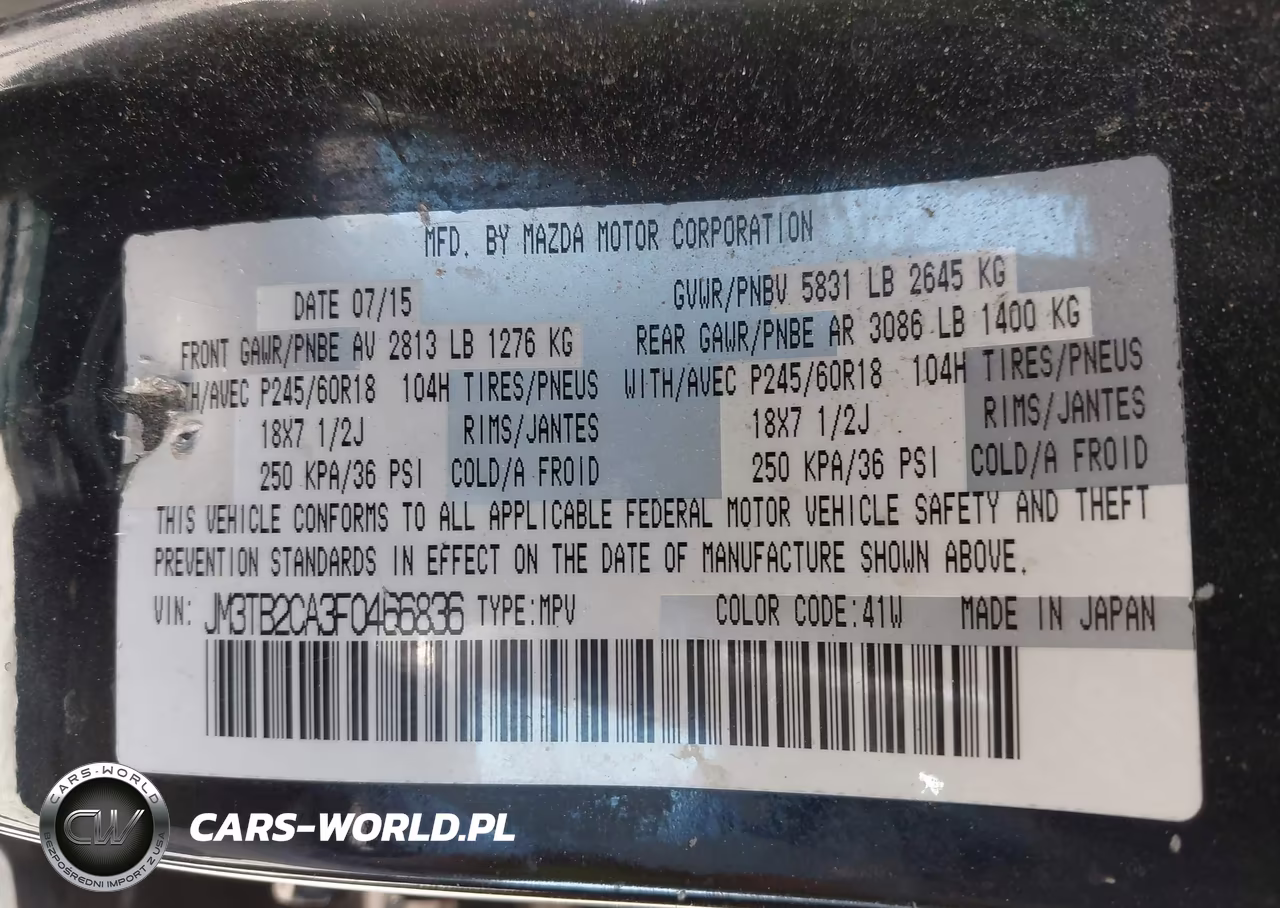 2015 Mazda Cx-9 Touring VIN:JM3TB2CA3F0466836 - 9
