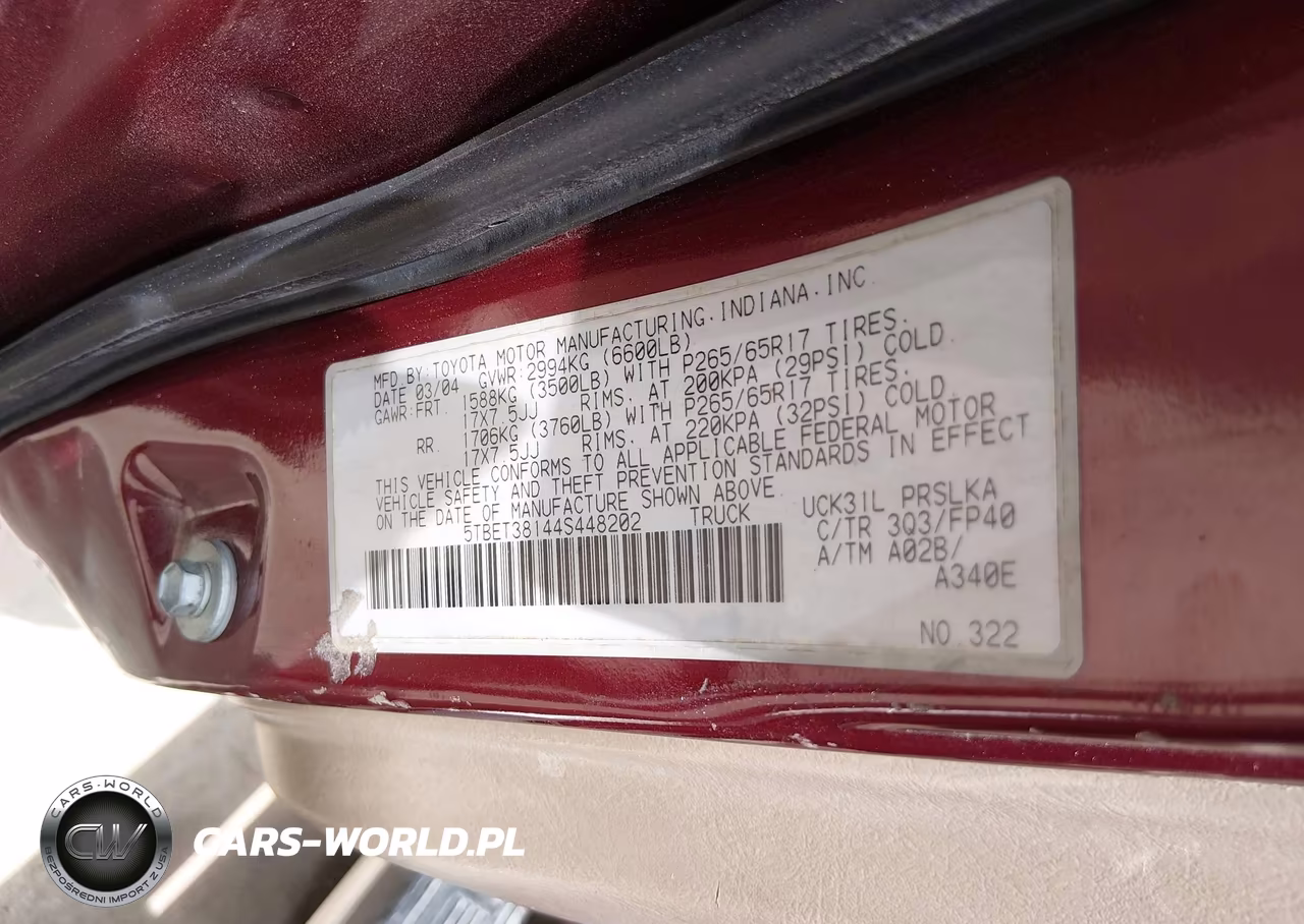 2004 Toyota Tundra Limited V8 VIN:5TBET38144S448202 - 9