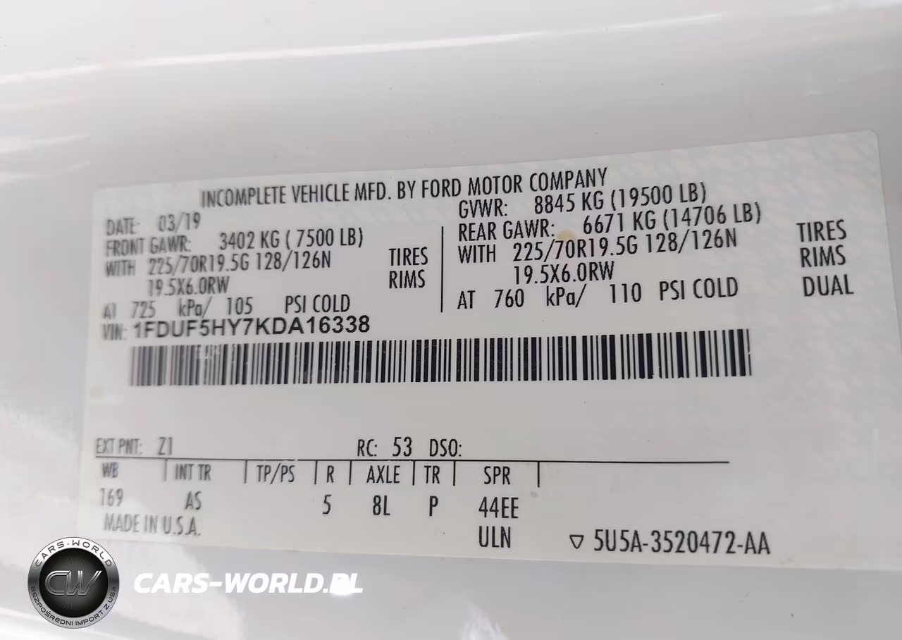 2019 Ford F-550 Chassis Xl-Xlt VIN:1FDUF5HY7KDA16338 - 8
