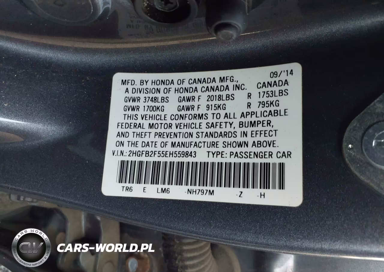 2014 Honda Civic Lx VIN:2HGFB2F55EH559843 - 9
