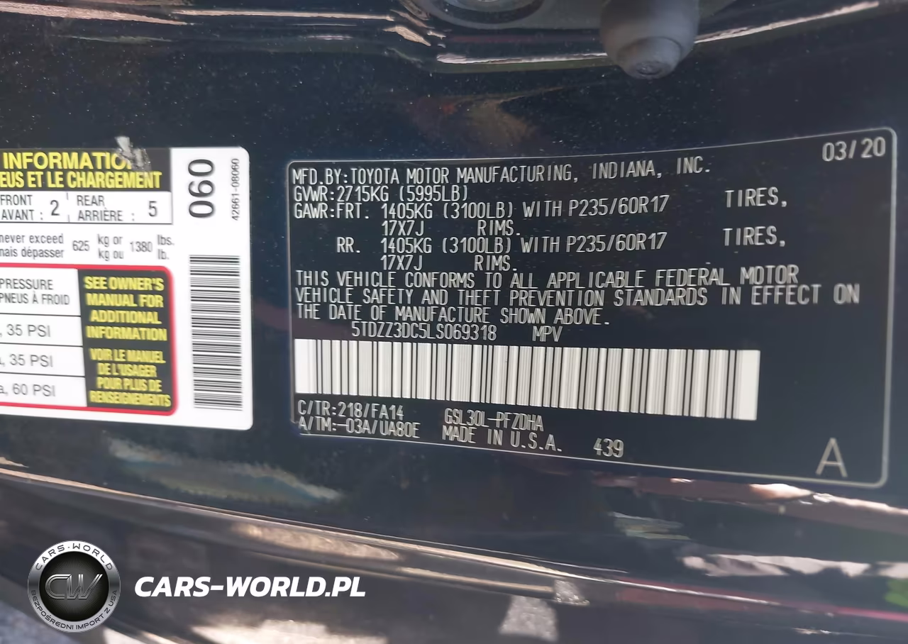 2020 Toyota Sienna L VIN:5TDZZ3DC5LS069318 - 9