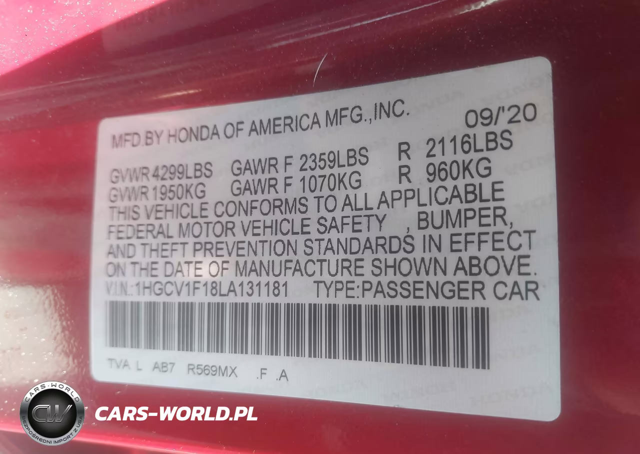 2020 Honda Accord Lx VIN:1HGCV1F18LA131181 - 9