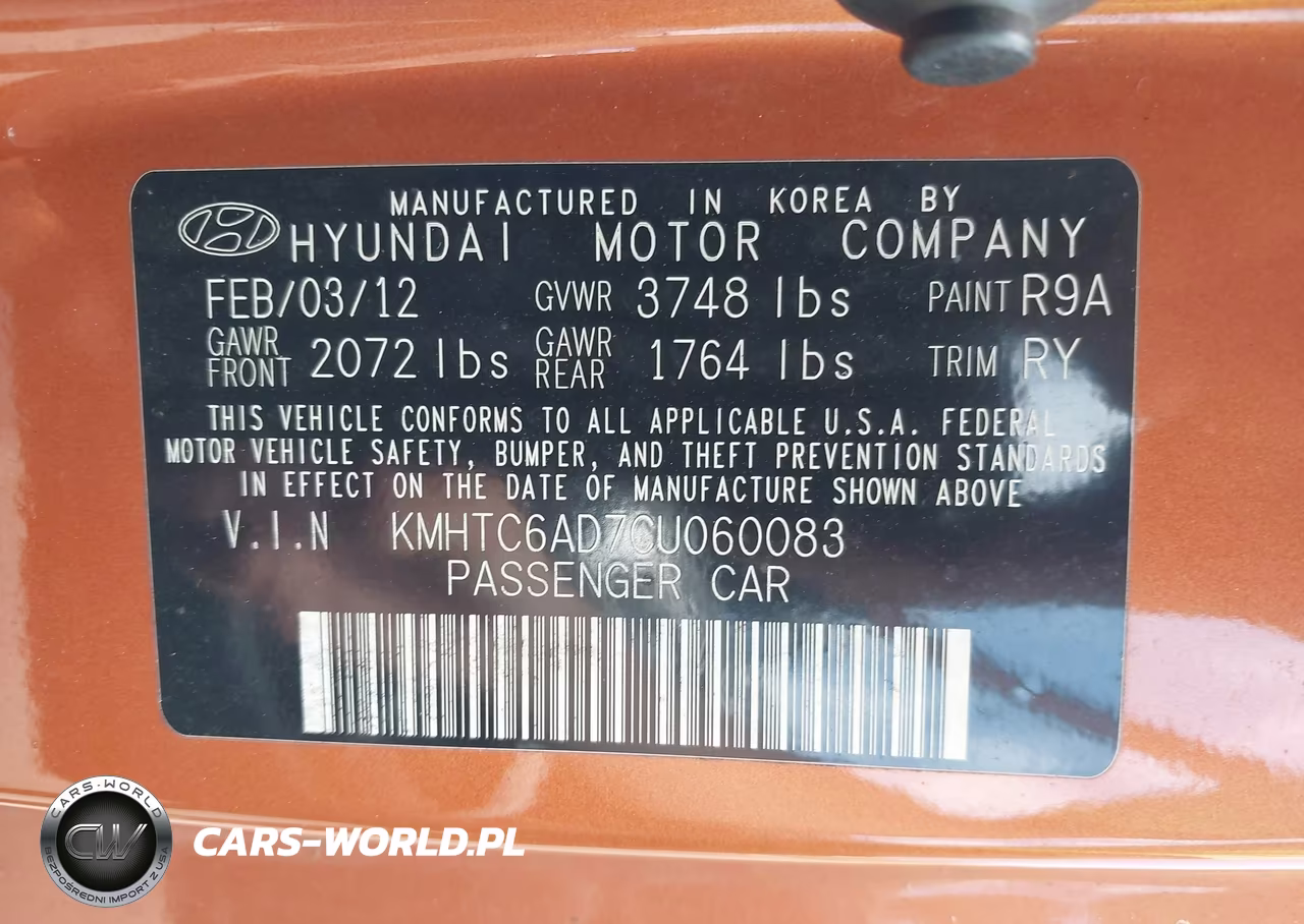 2012 Hyundai Veloster Base W-Black VIN:KMHTC6AD7CU060083 - 9