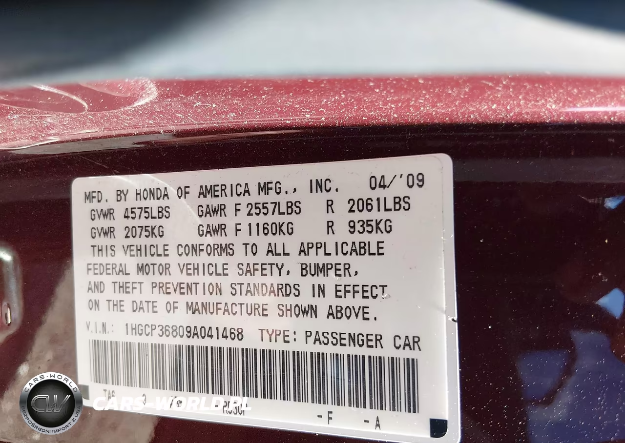 2009 Honda Accord 3.5 Ex-L VIN:1HGCP36809A041468 - 9