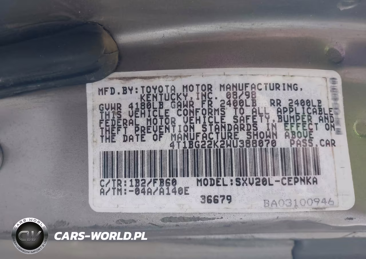 1998 Toyota Camry Le VIN:4T1BG22K2WU388070 - 9