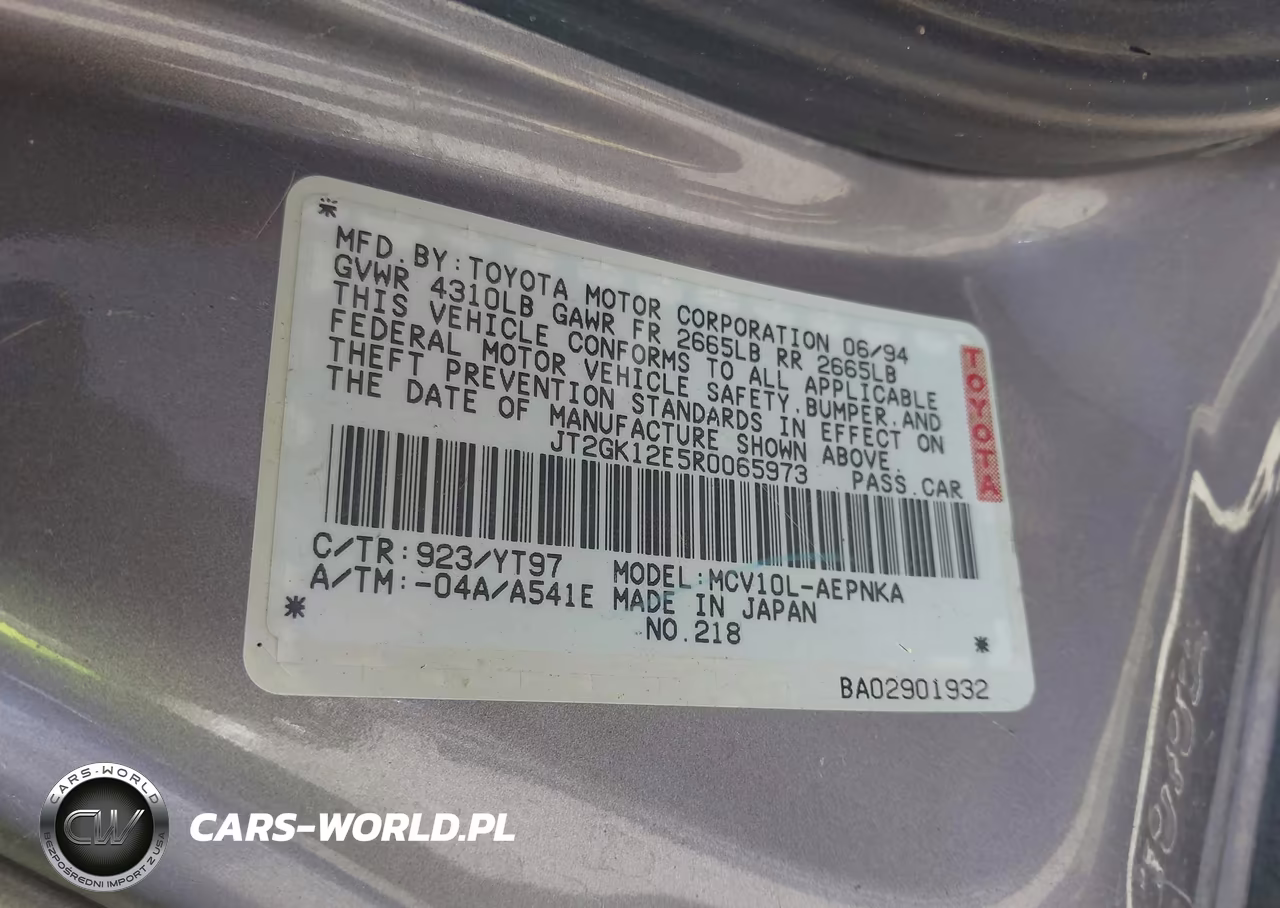 1994 Toyota Camry Le VIN:JT2GK12E5R0065973 - 9