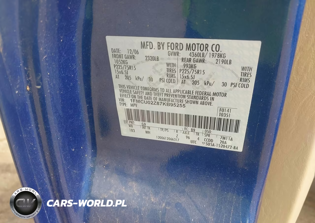 2007 Ford Escape Xls-Xls Manual VIN:1FMCU02Z87KB95255 - 9