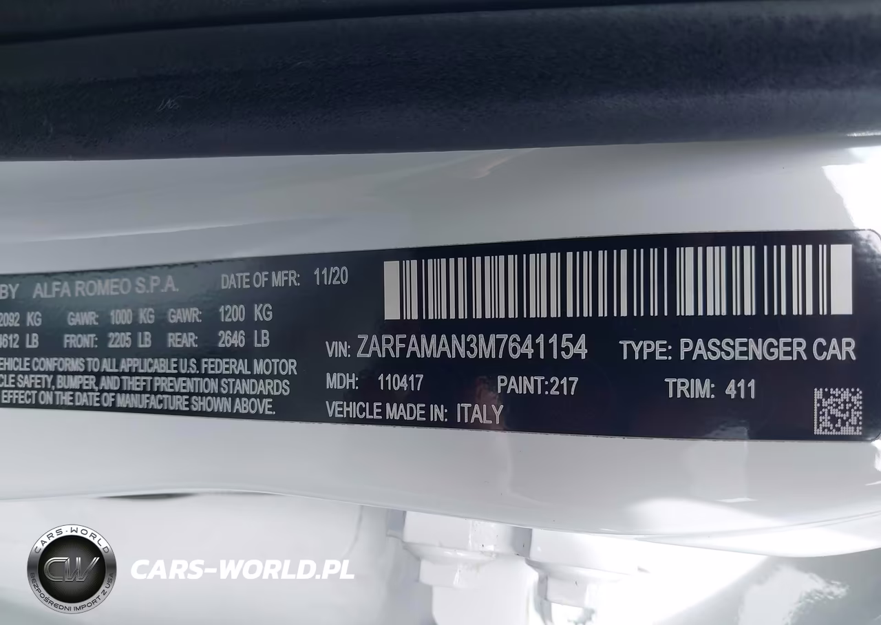 2021 Alfa Romeo Giulia Rwd VIN:ZARFAMAN3M7641154 - 9