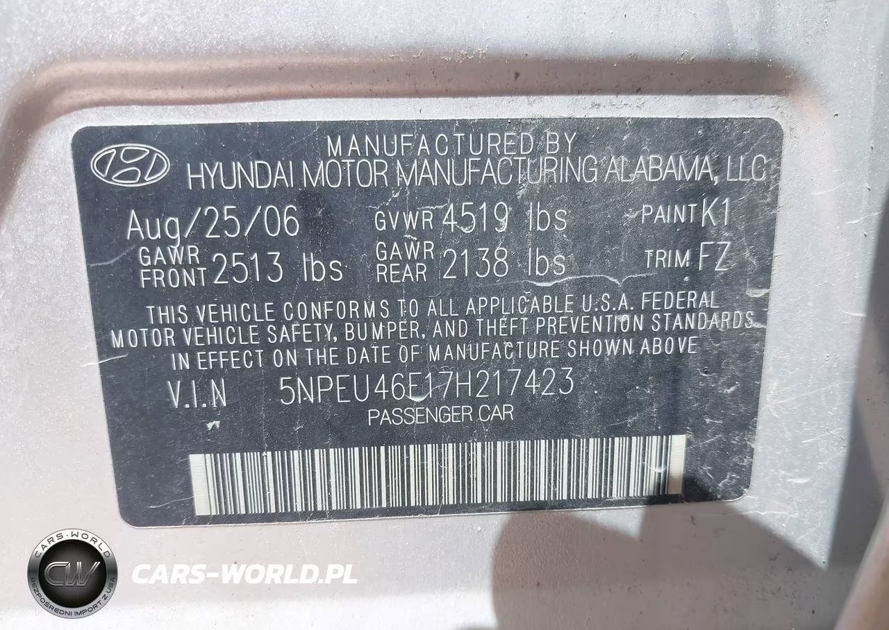 2007 Hyundai Sonata Limited-Limited W-Xm-Se-Se W-Xm VIN:5NPEU46F17H217423 - 9