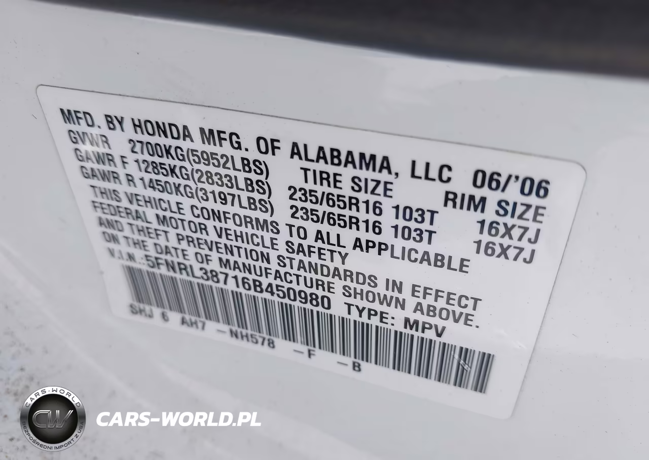 2006 Honda Odyssey Ex-L VIN:5FNRL38716B450980 - 9
