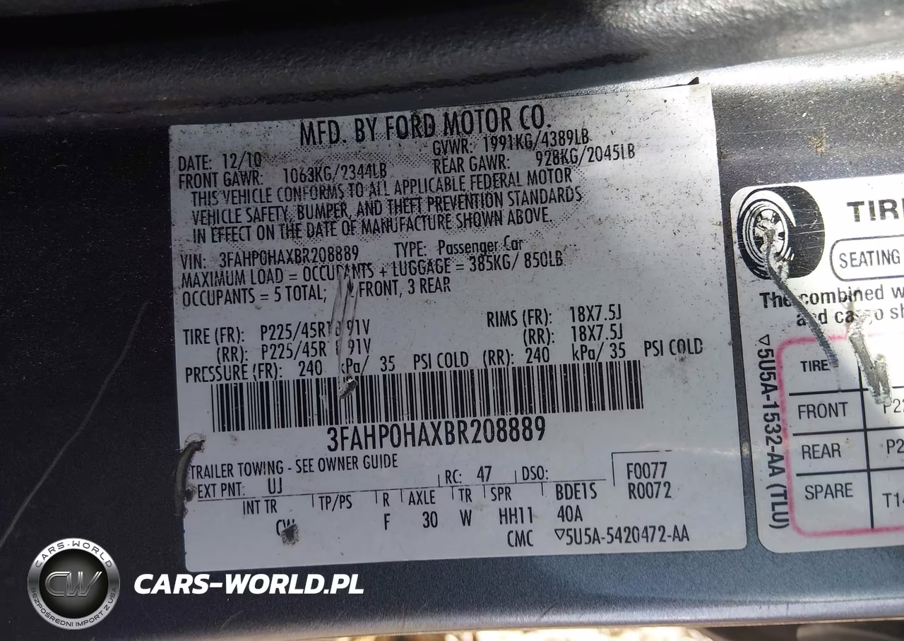 2011 Ford Fusion Se VIN:3FAHP0HAXBR208889 - 9
