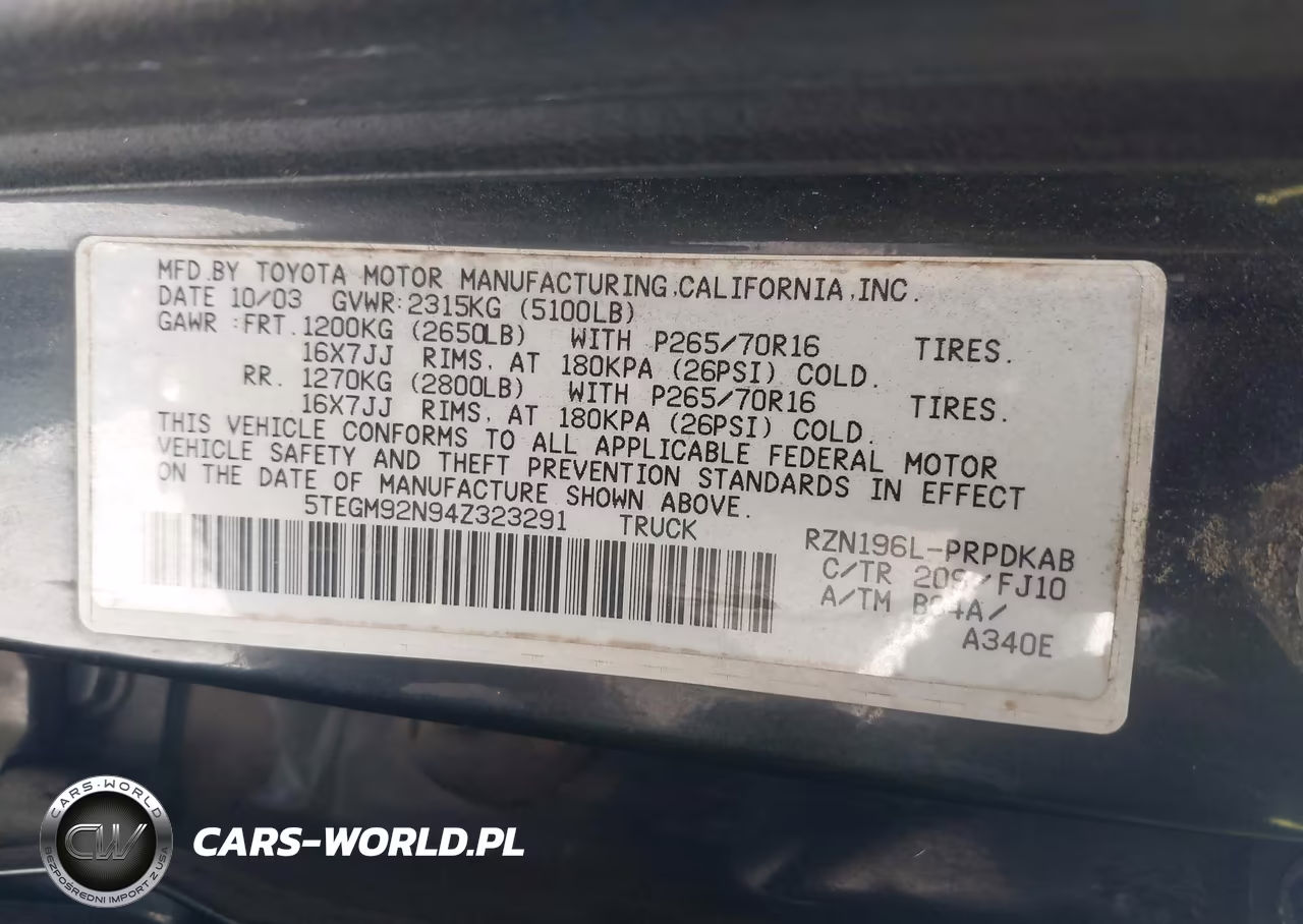 2004 Toyota Tacoma Prerunner VIN:5TEGM92N94Z323291 - 9