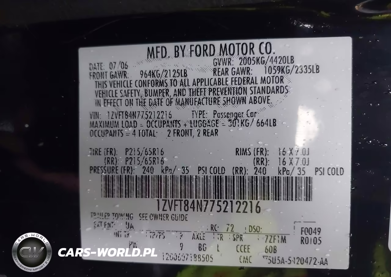 2007 Ford Mustang V6 Deluxe-V6 Premium VIN:1ZVFT84N775212216 - 9