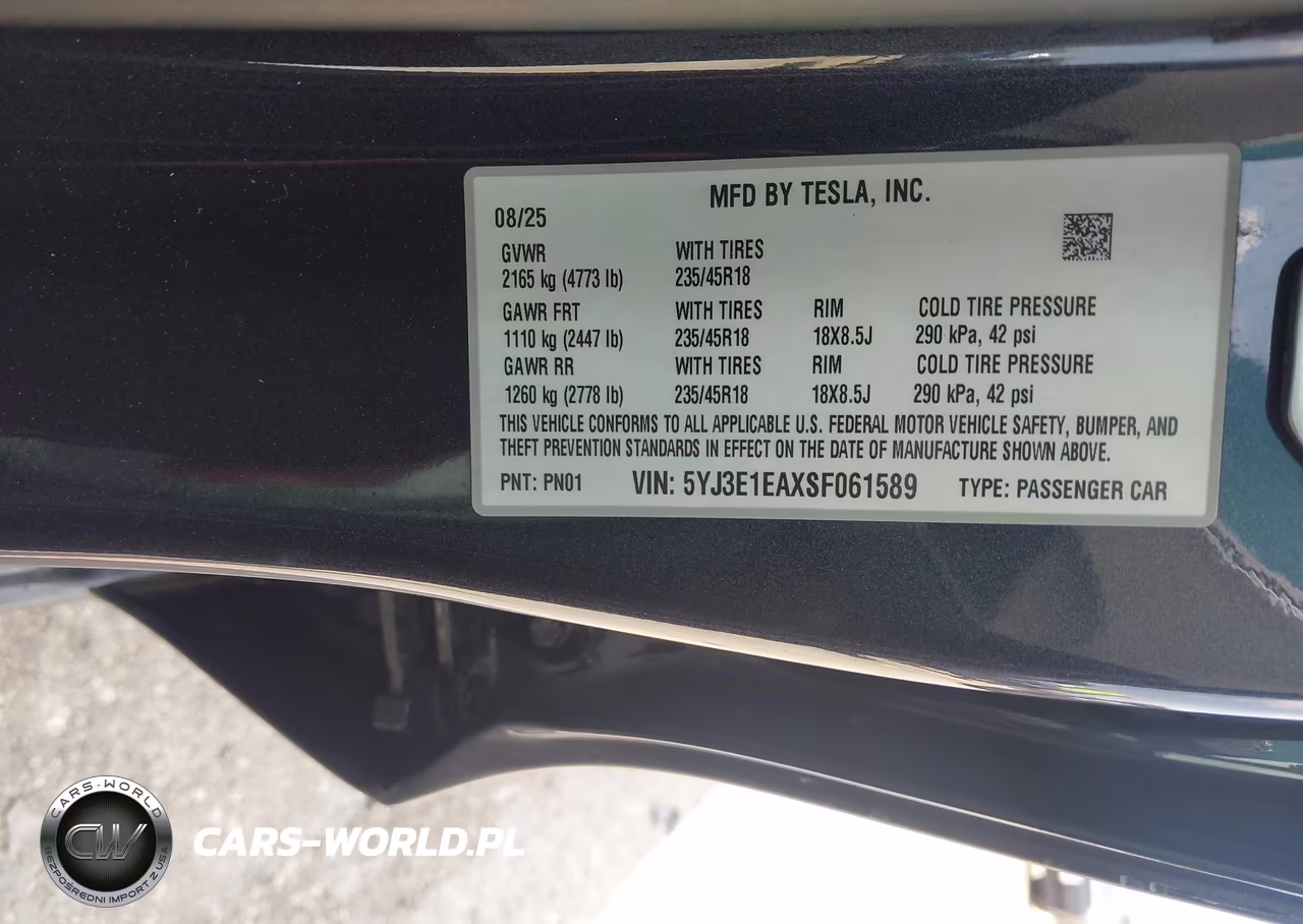2025 Tesla Model 3 Long Range Rear-Wheel Drive-Standard Rear-Wheel Drive VIN:5YJ3E1EAXSF061589 - 9
