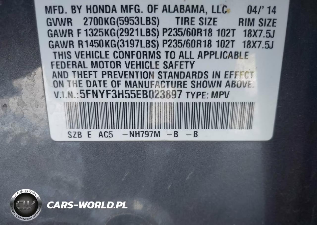 2014 Honda Pilot Ex-L VIN:5FNYF3H55EB023897 - 9