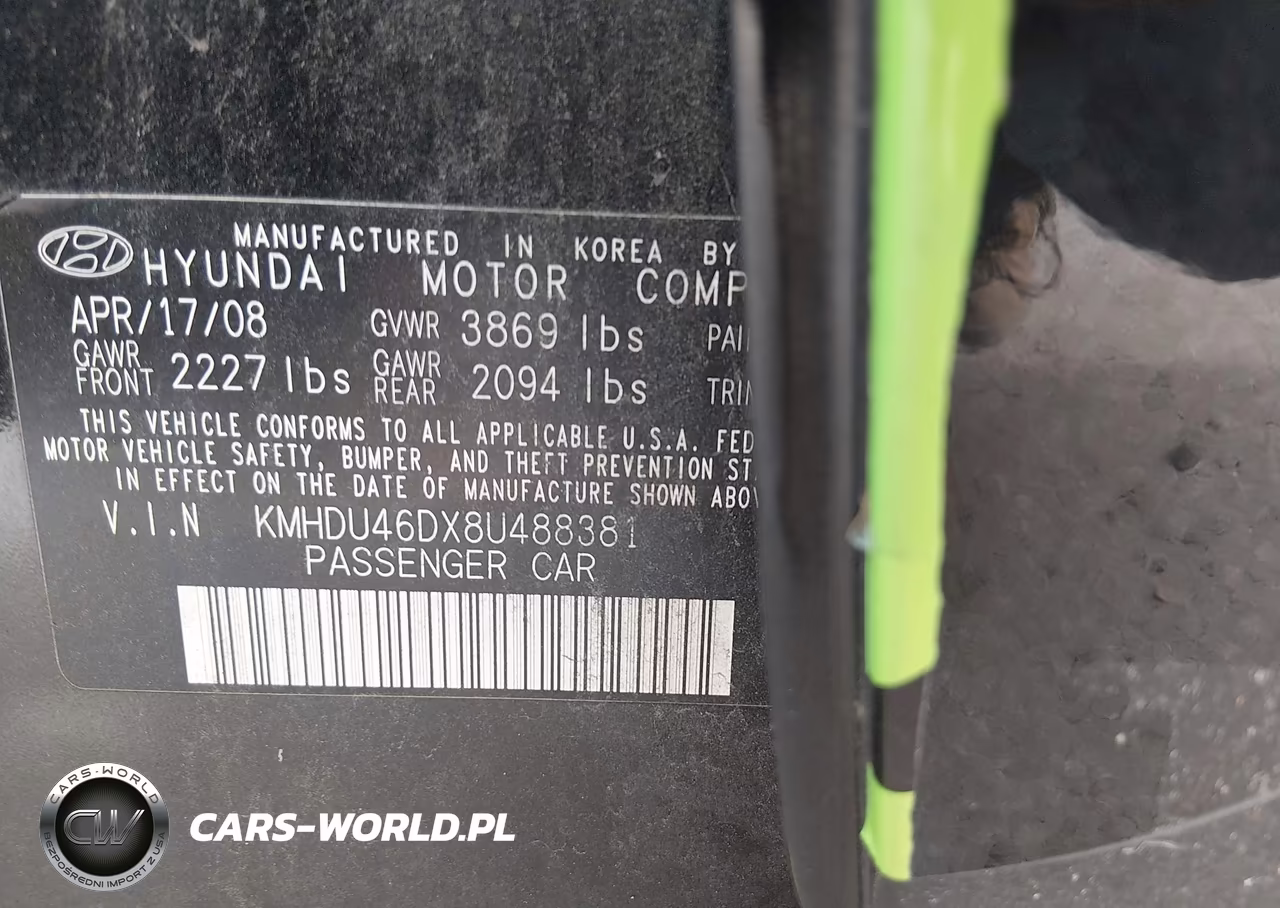 2008 Hyundai Elantra Gls-Se VIN:KMHDU46DX8U488381 - 9