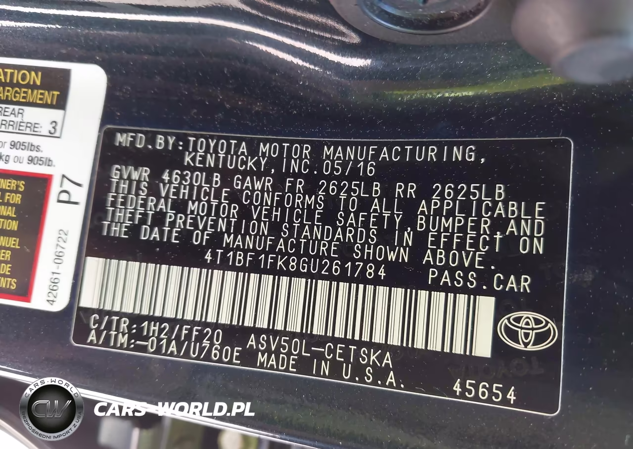 2016 Toyota Camry Se VIN:4T1BF1FK8GU261784 - 9