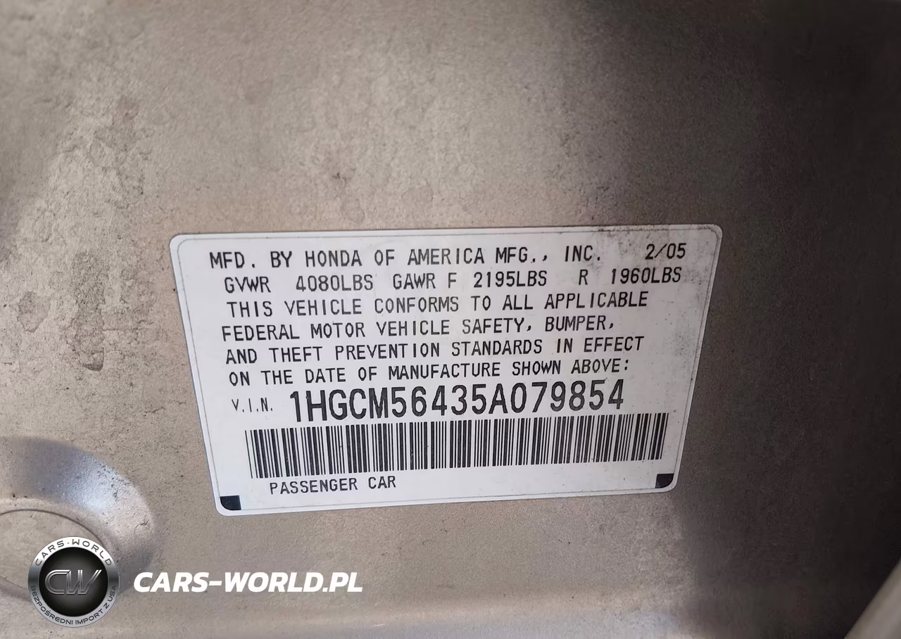 2005 Honda Accord 2.4 Lx VIN:1HGCM56435A079854 - 9