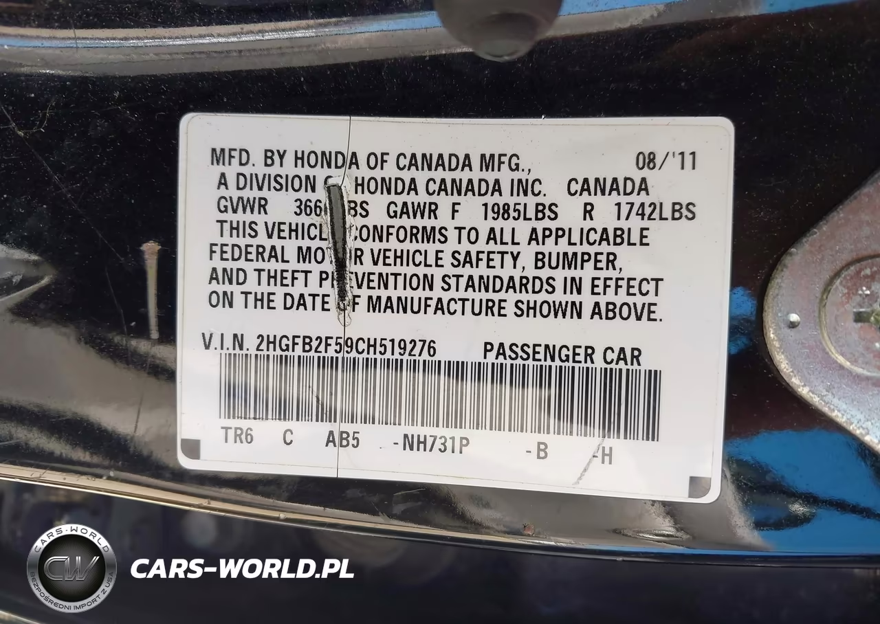 2012 Honda Civic Lx VIN:2HGFB2F59CH519276 - 9