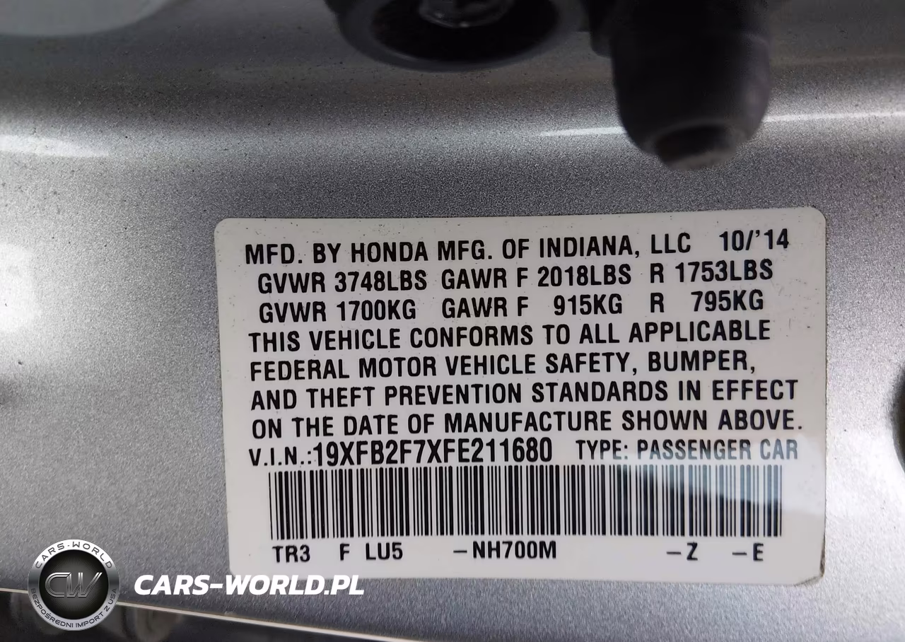 2015 Honda Civic Se VIN:19XFB2F7XFE211680 - 9