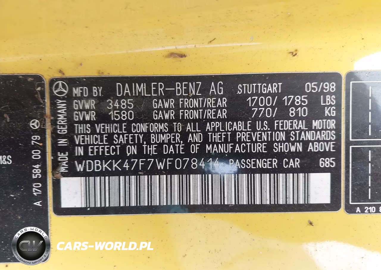 1998 Mercedes-Benz Slk 230 VIN:WDBKK47F7WF078414 - 9