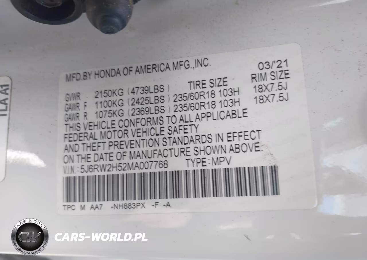 2021 Honda Cr-V Awd Ex VIN:5J6RW2H52MA007768 - 9