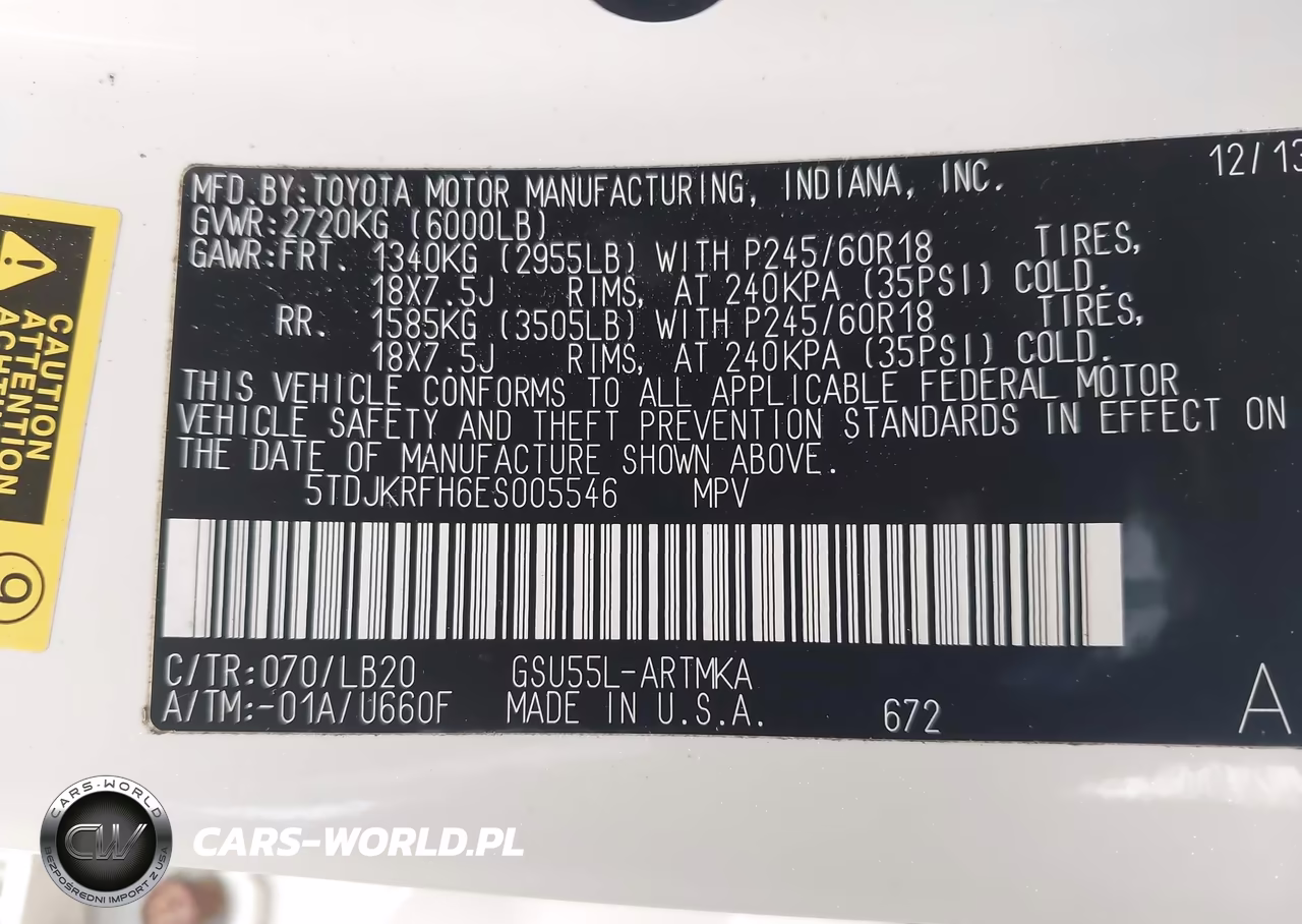 2014 Toyota Highlander Xle V6 VIN:5TDJKRFH6ES005546 - 9
