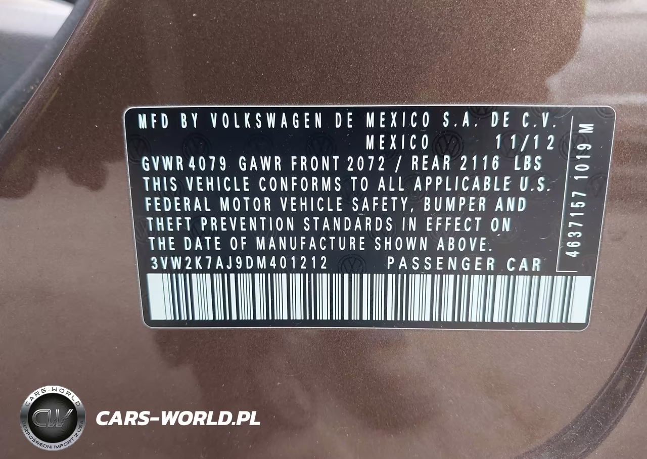 2013 Volkswagen Jetta 2.0L S VIN:3VW2K7AJ9DM401212 - 9