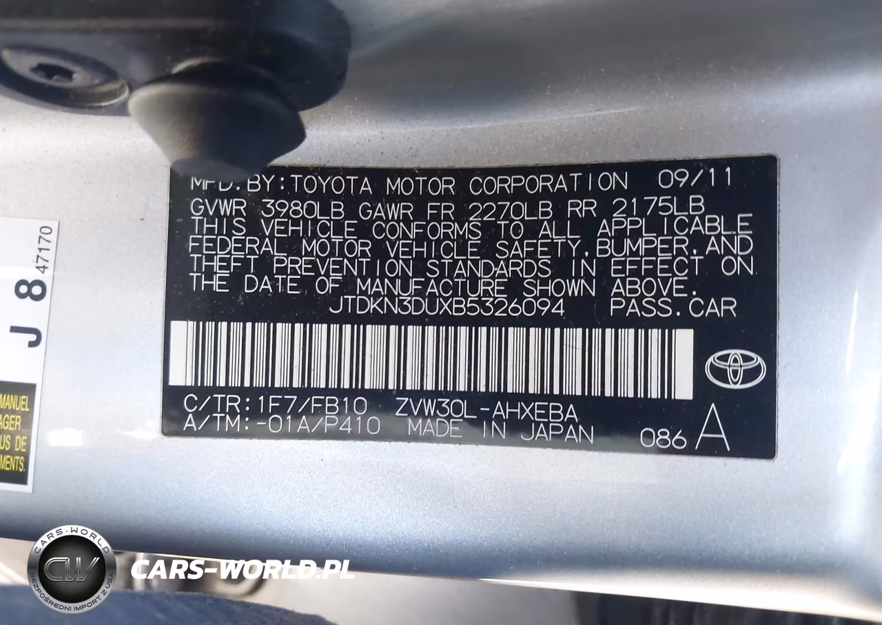 2011 Toyota Prius Two VIN:JTDKN3DUXB5326094 - 9