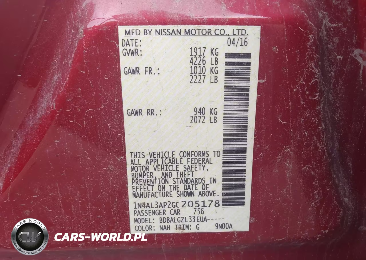 2016 Nissan Altima 2.5-2.5 S-2.5 Sl-2.5 Sr-2.5 Sv VIN:1N4AL3AP2GC205178 - 9