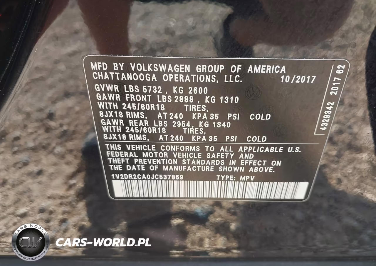 2018 Volkswagen Atlas 3.6L V6 Se-3.6L V6 Se W-Technology VIN:1V2DR2CA0JC537859 - 9