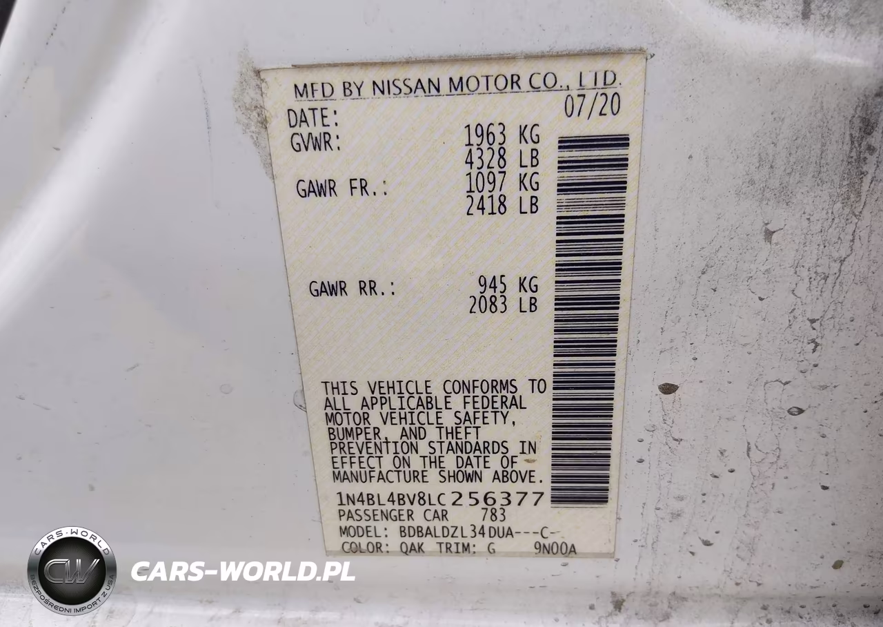 2020 Nissan Altima S Fwd VIN:1N4BL4BV8LC256377 - 9