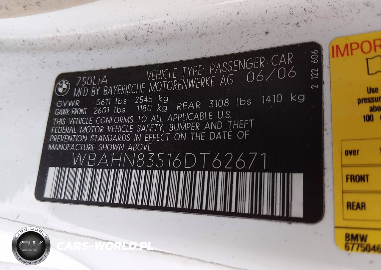 2006 BMW 750Li VIN:WBAHN83516DT62671 - 9