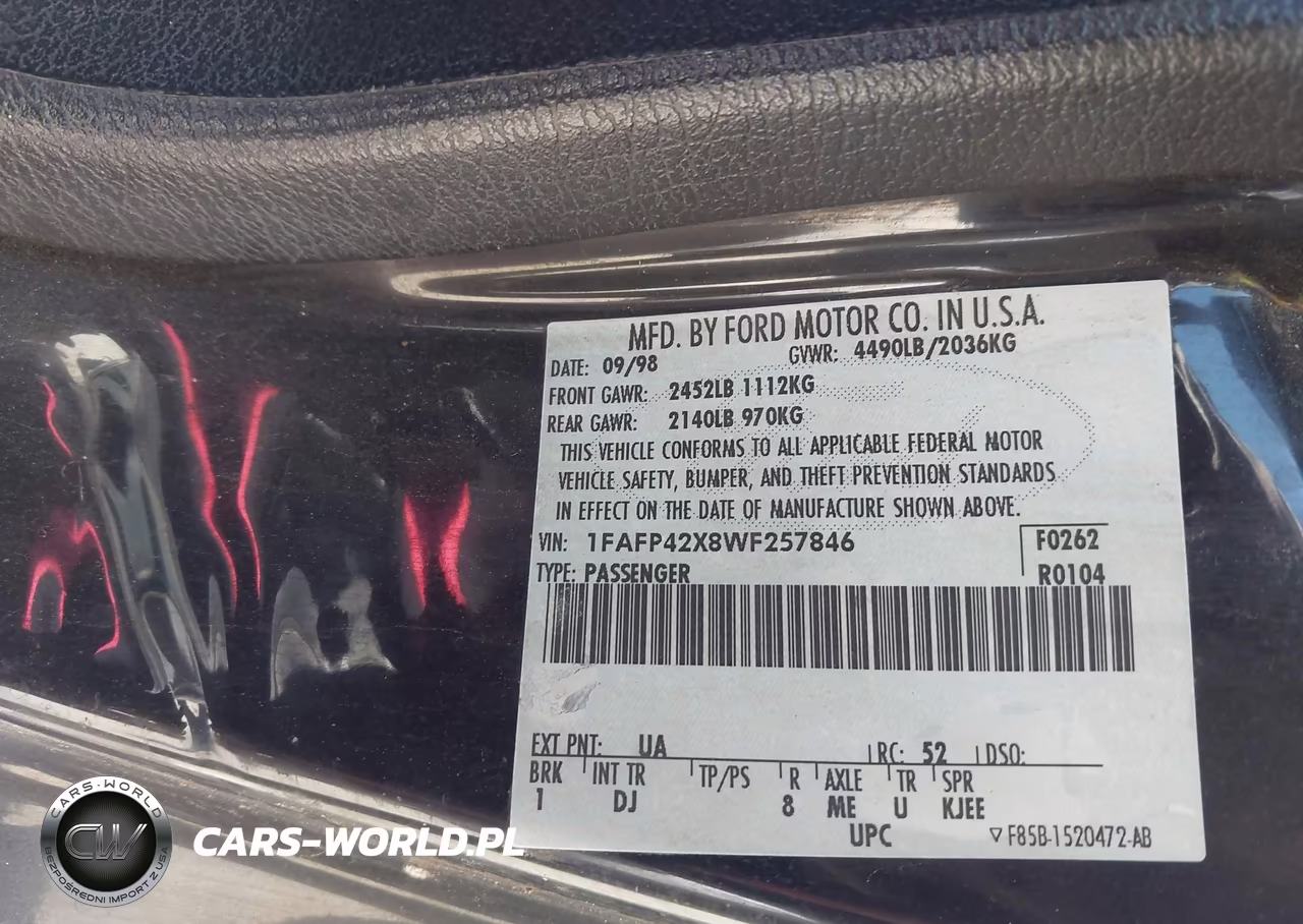 1998 Ford Mustang Gt VIN:1FAFP42X8WF257846 - 9