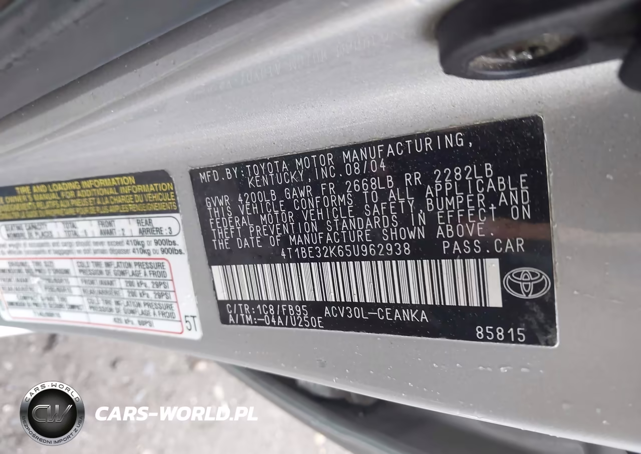 2005 Toyota Camry Std VIN:4T1BE32K65U962938 - 9
