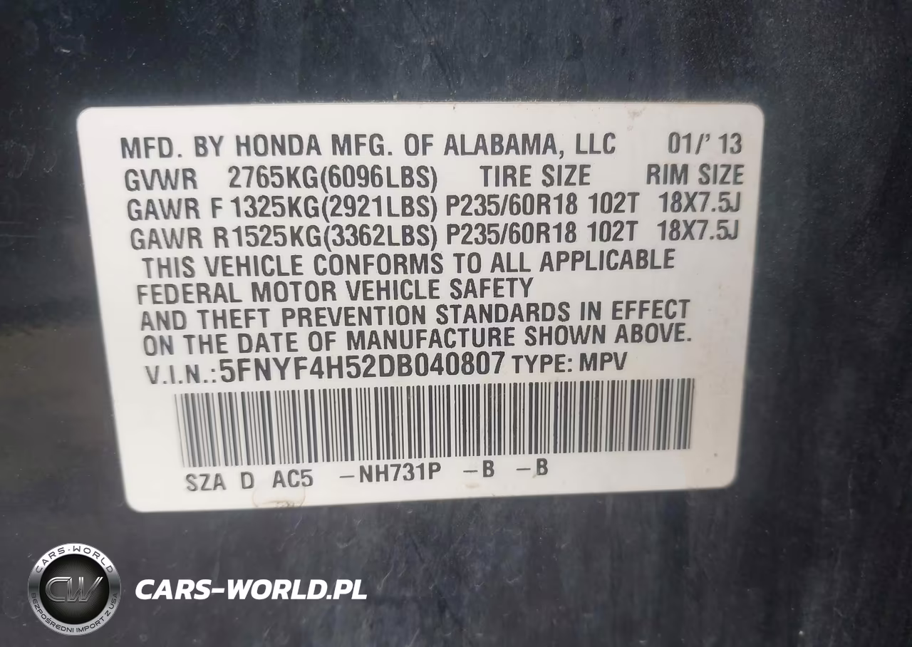 2013 Honda Pilot Ex-L VIN:5FNYF4H52DB040807 - 9