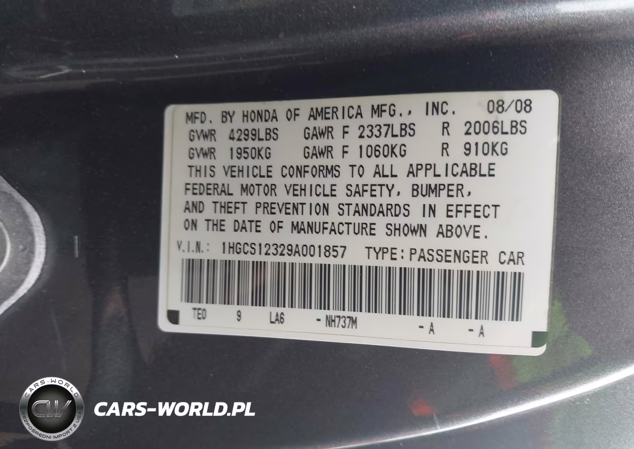 2009 Honda Accord 2.4 Lx-S VIN:1HGCS12329A001857 - 9