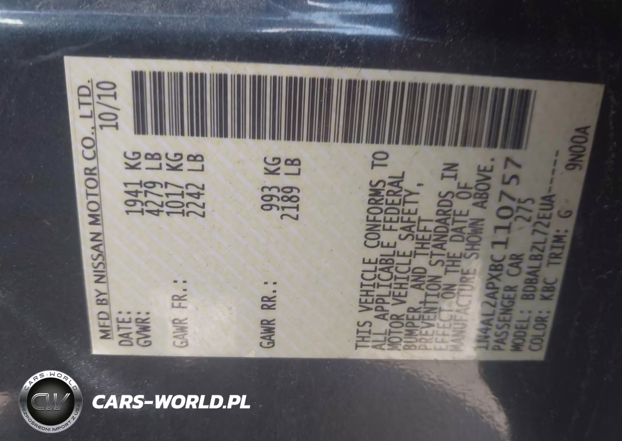 2011 Nissan Altima 2.5 S VIN:1N4AL2APXBC110757 - 9