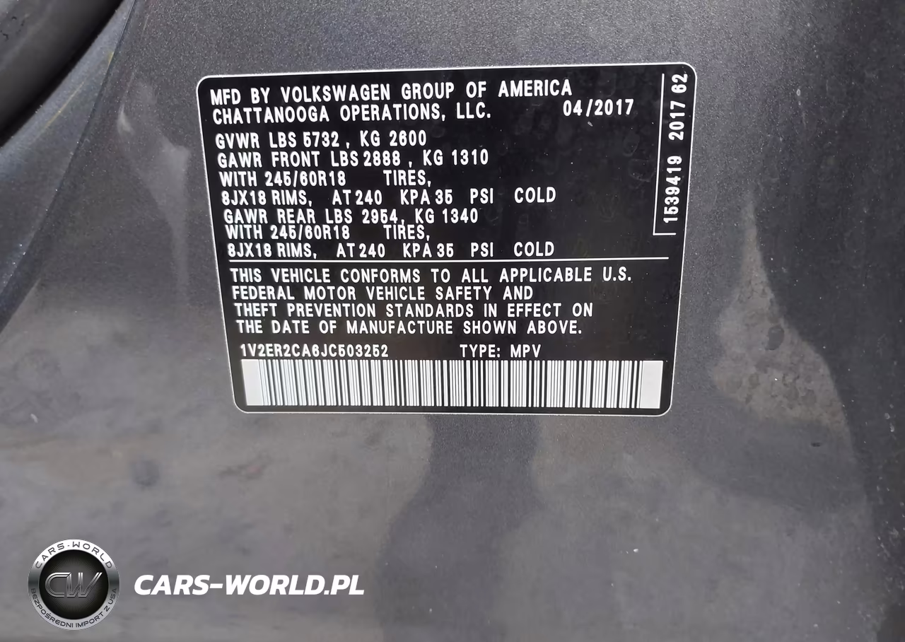 2018 Volkswagen Atlas 3.6L V6 Sel VIN:1V2ER2CA6JC503252 - 9