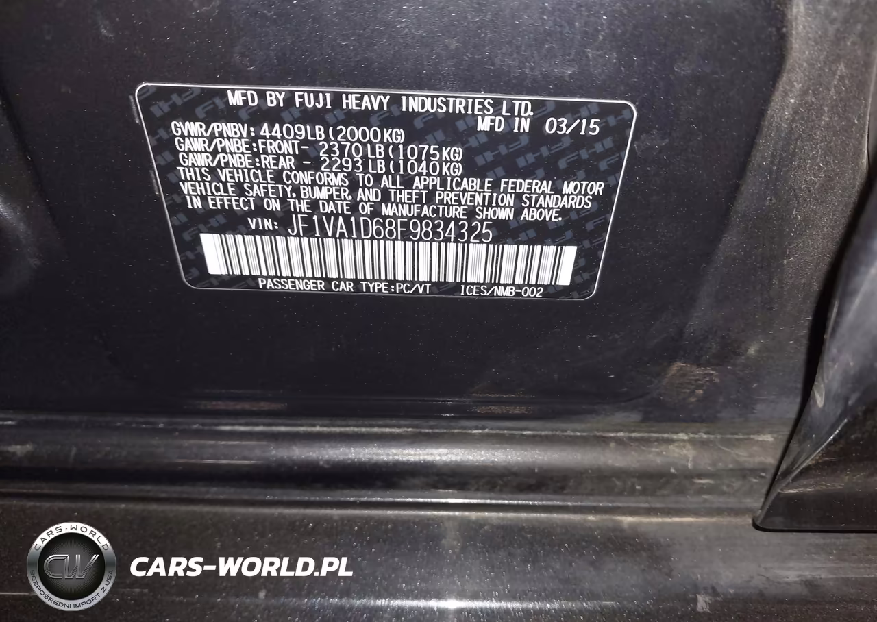 2015 Subaru Wrx Premium VIN:JF1VA1D68F9834325 - 9