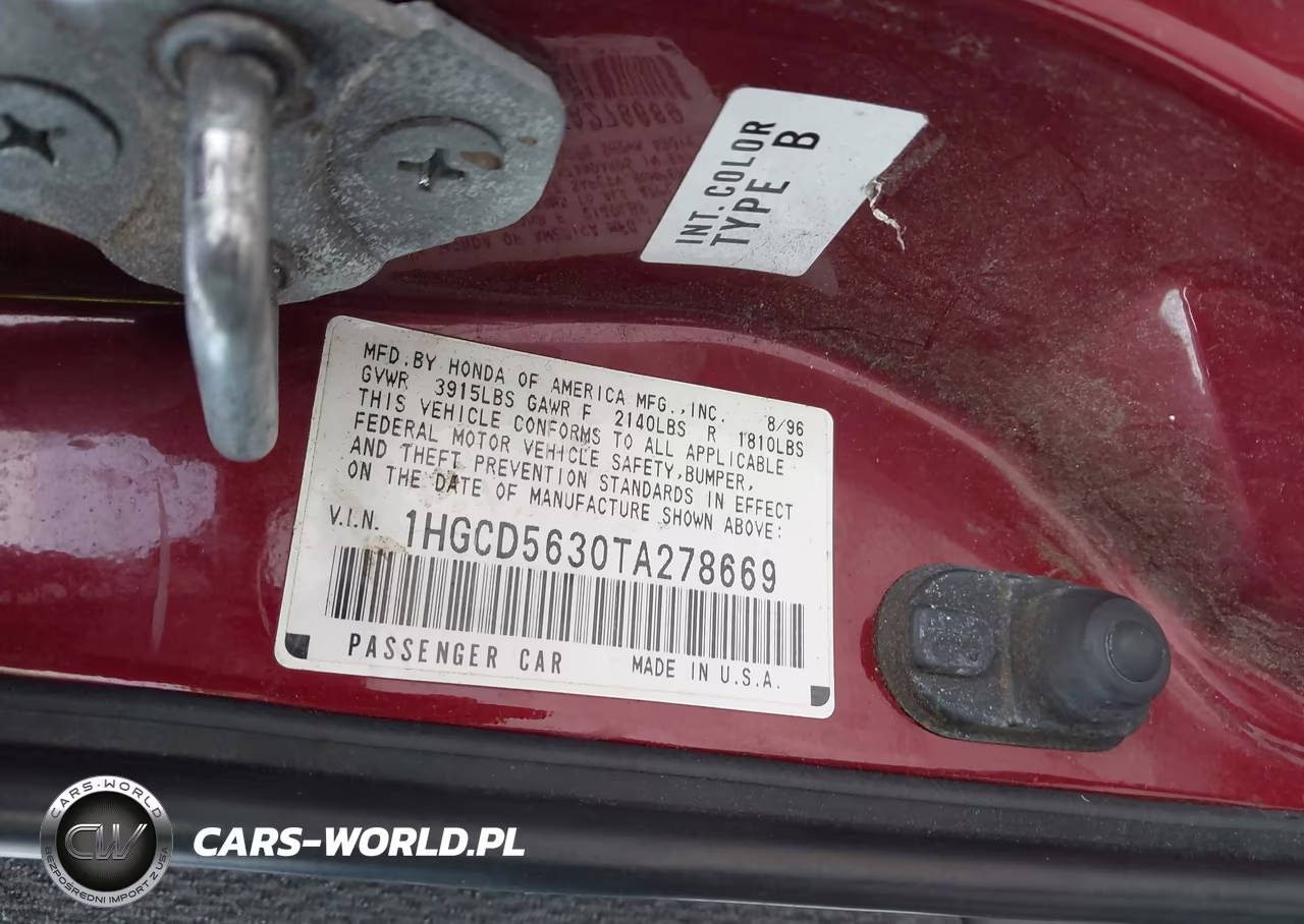 1996 Honda Accord Lx-Ex VIN:1HGCD5630TA278669 - 9