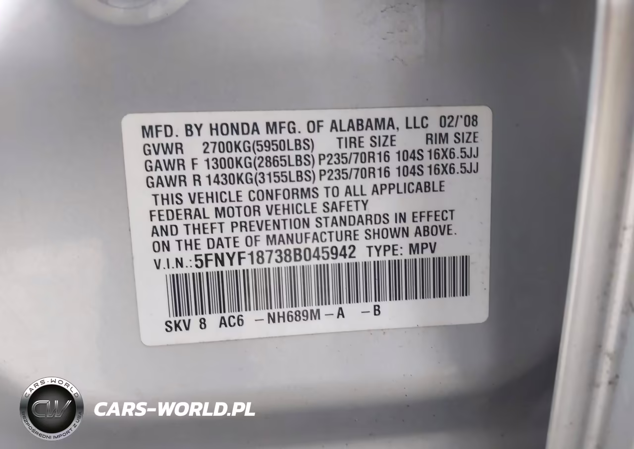 2008 Honda Pilot Ex-L VIN:5FNYF18738B045942 - 9