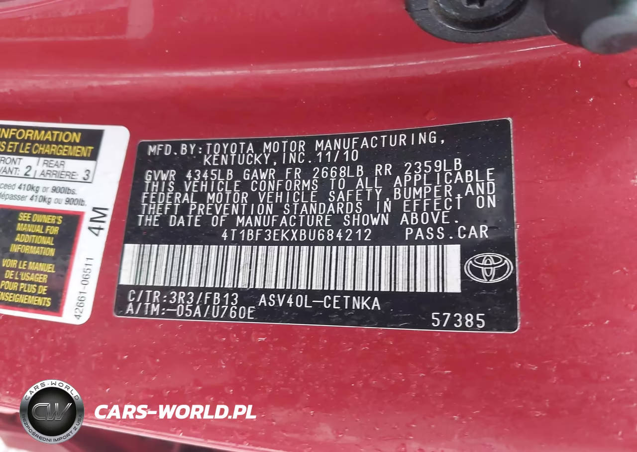 2011 Toyota Camry Le VIN:4T1BF3EKXBU684212 - 9