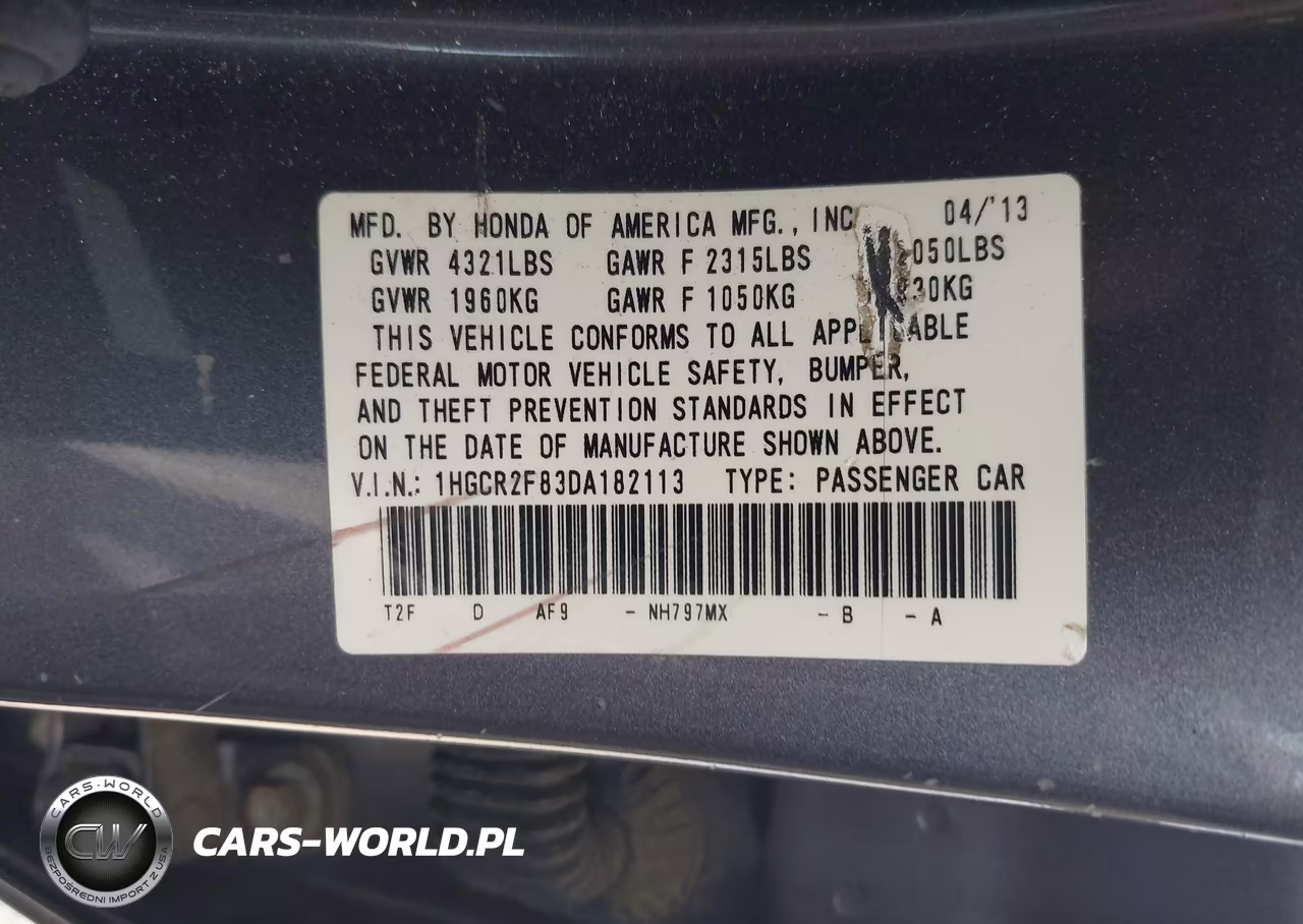 2013 Honda Accord Ex-L VIN:1HGCR2F83DA182113 - 9