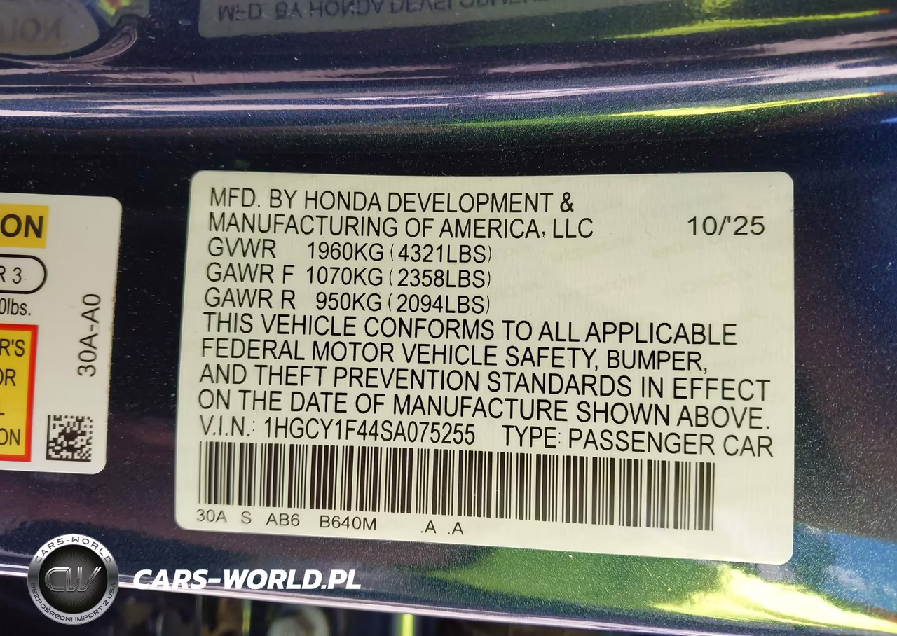 2025 Honda Accord Se VIN:1HGCY1F44SA075255 - 9