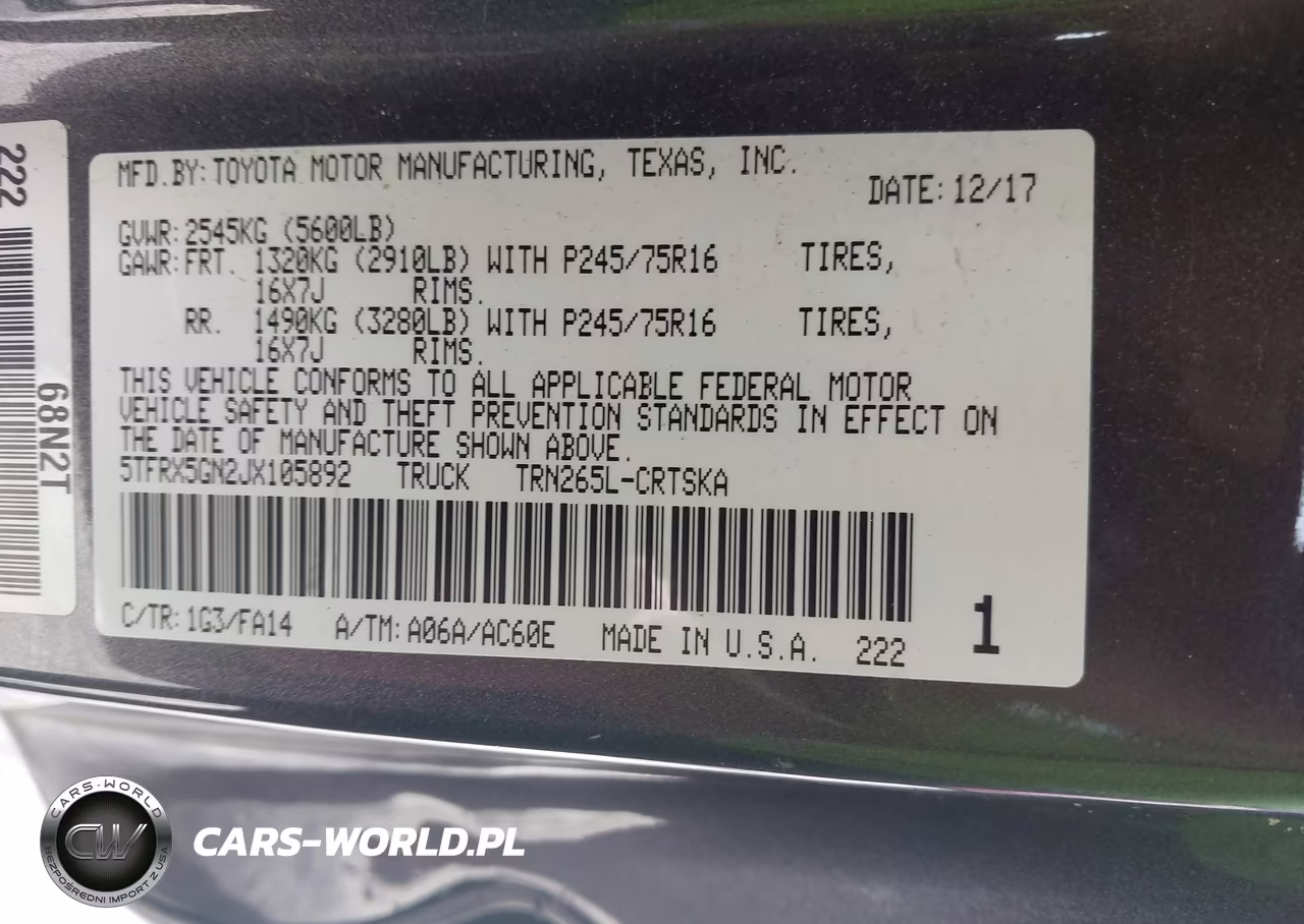 2018 Toyota Tacoma Sr VIN:5TFRX5GN2JX105892 - 9