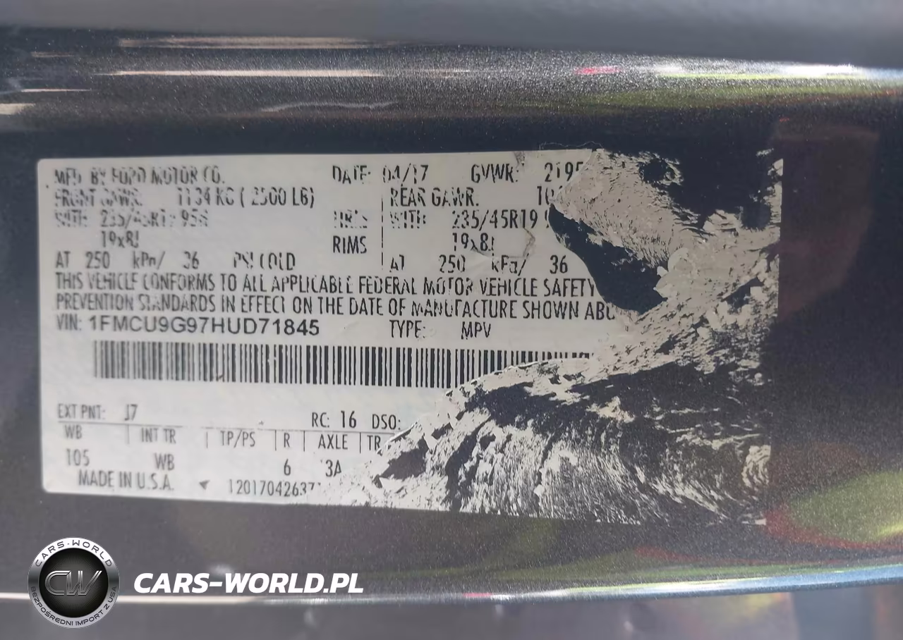 2017 Ford Escape Se VIN:1FMCU9G97HUD71845 - 9