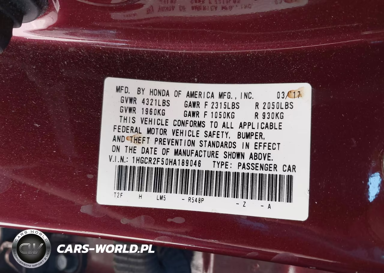 2017 Honda Accord Sport VIN:1HGCR2F50HA189046 - 9